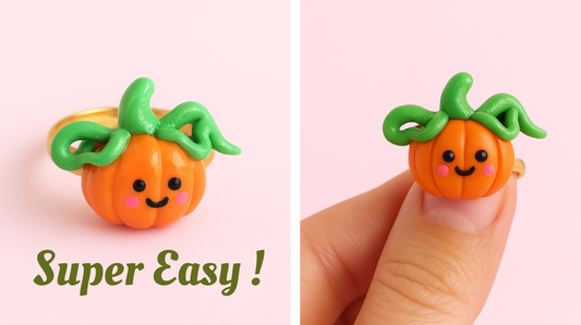 DIY Air Dry Clay Jewelry_Kawaii Ring_Halloween Pumpkin_Aura Clay