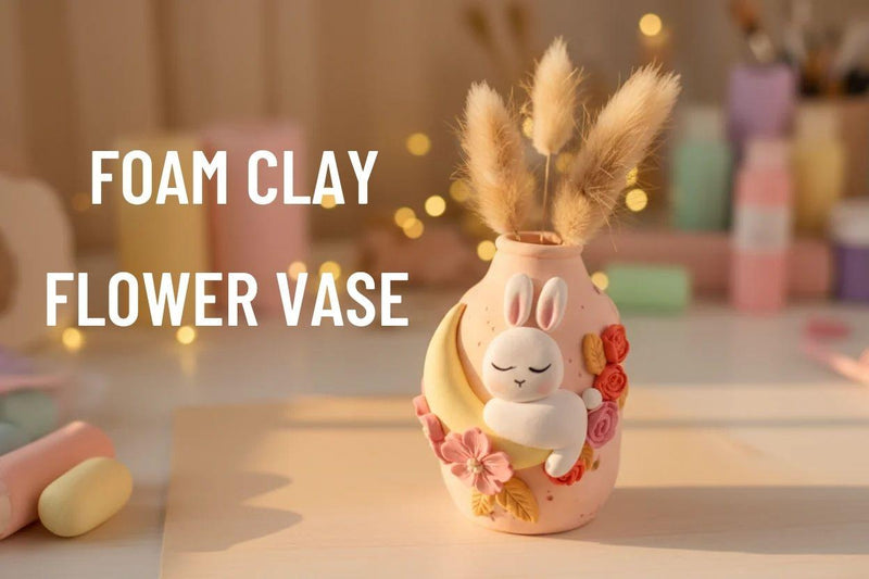 Air-Dry Clay Idee: Kawaii Bunny Vase aus Foam Clay basteln