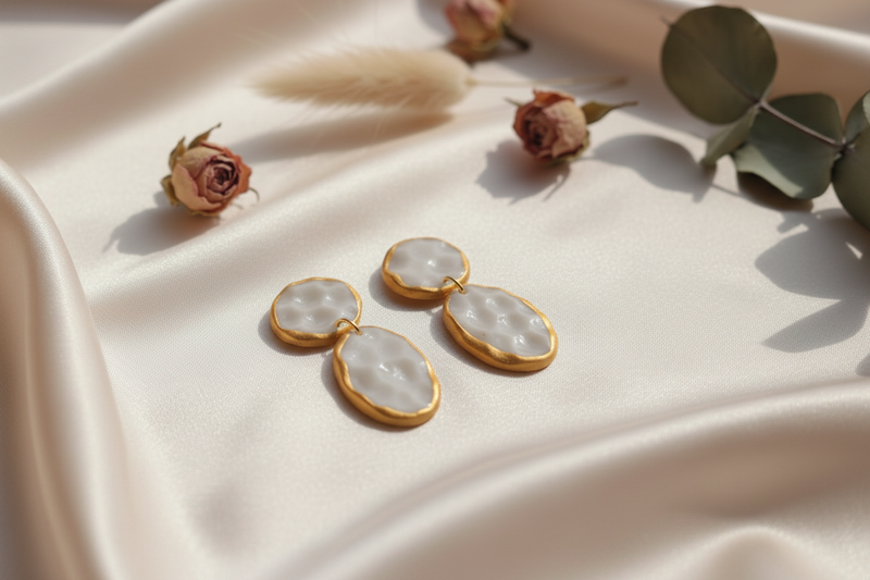 Ohrringe aus Resin Clay selber machen – Hammered Porcelain & Gold Look