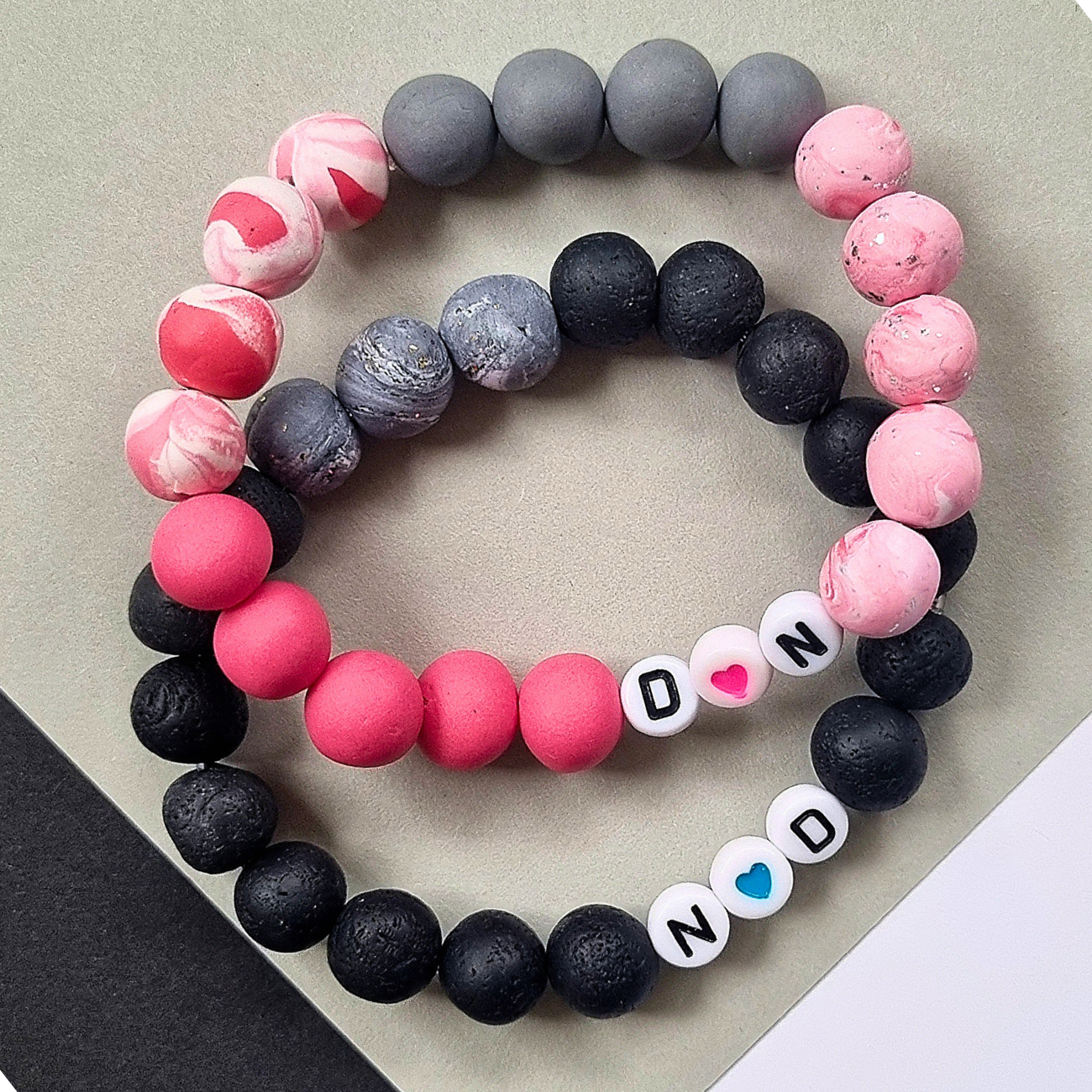 Bead Bracelet with Letters - Handmade Beads | Black