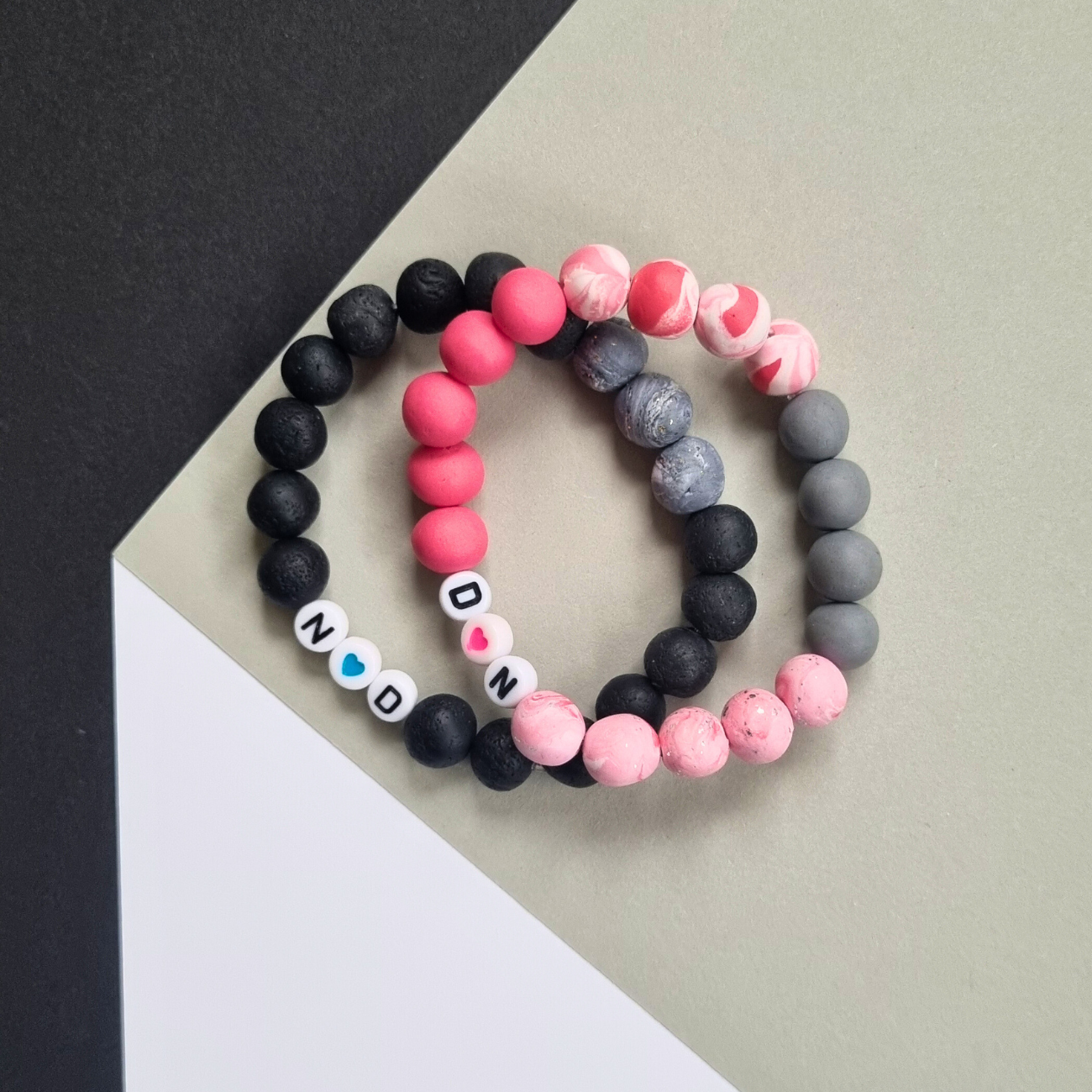 Bead Bracelet with Letters - Handmade Beads | Black