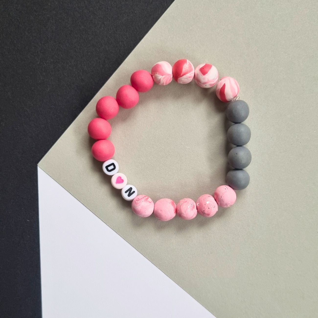 Customizable Bead Bracelet – Handmade from Polymer Clay | Pink