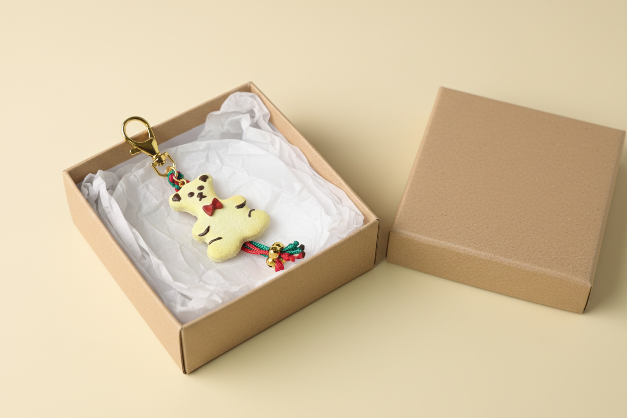 Teddybär Schlüsselanhänger als Weihnachtsgeschenk in Kraftpapier-Box